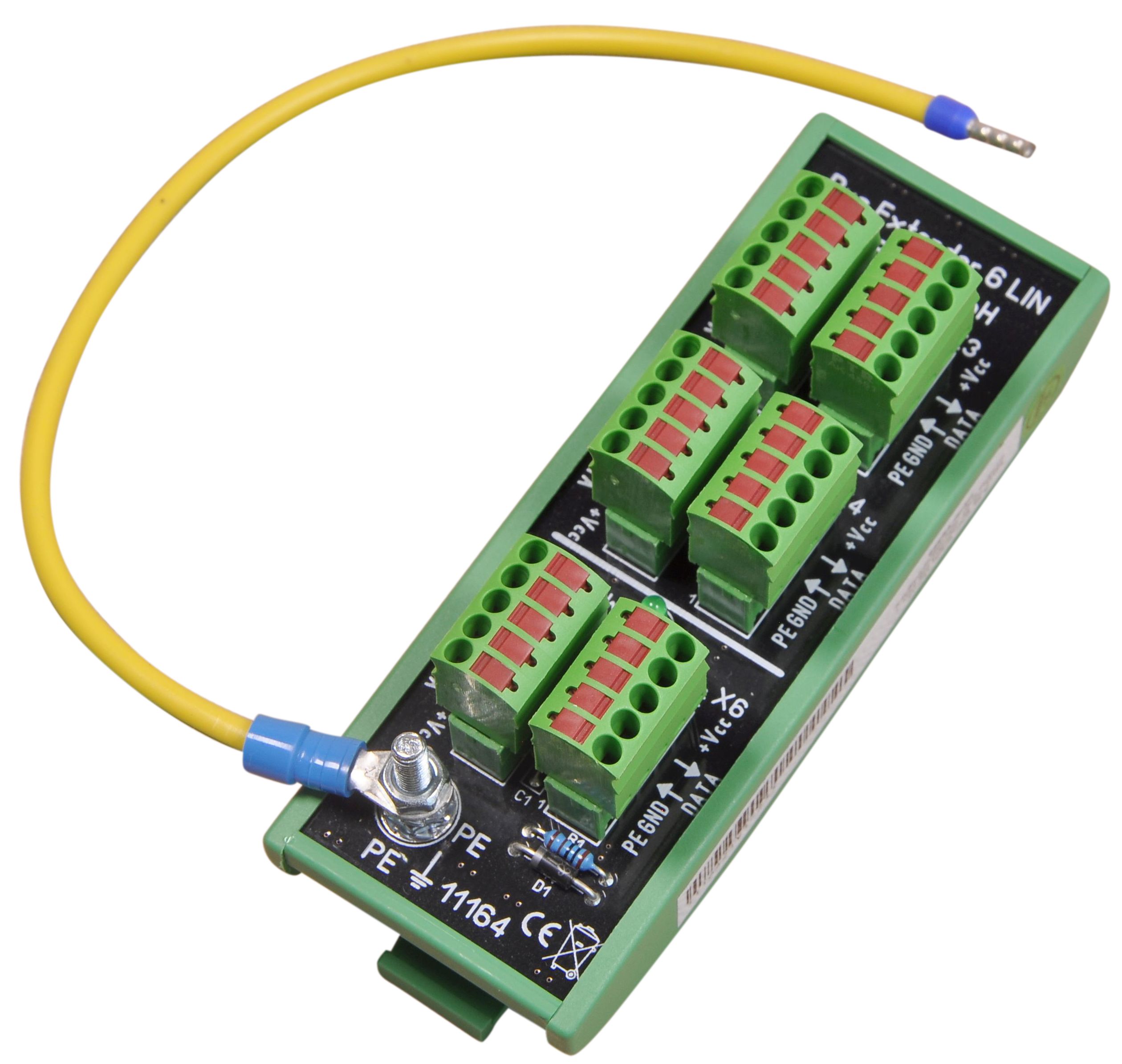 1-Wire Verteiler 6 linear mit Push in Stecker und Erdung 