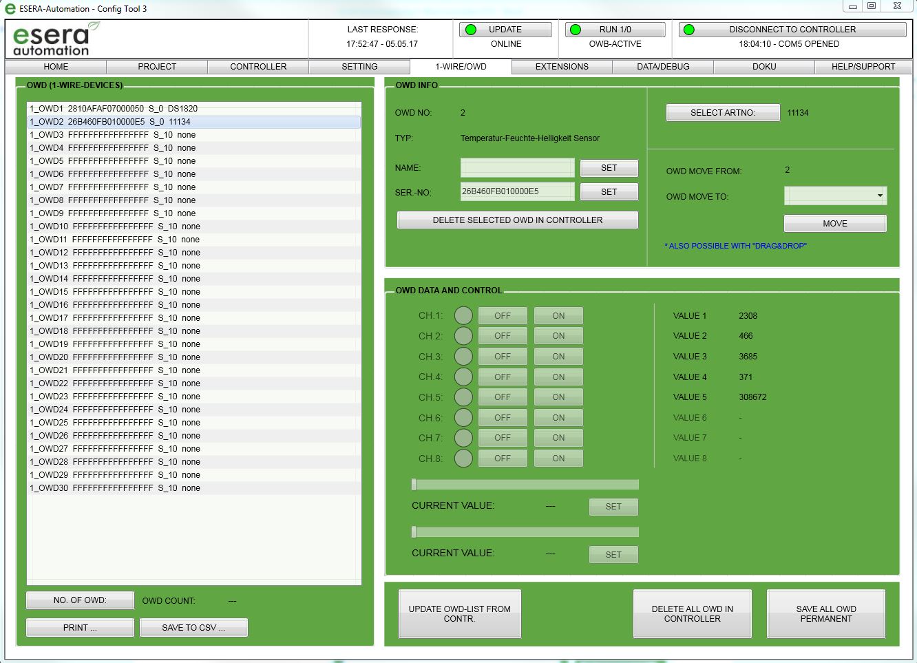 Config-Tool 3 zur Konfiguration und Datenausleseung 1-Wire Controller 1