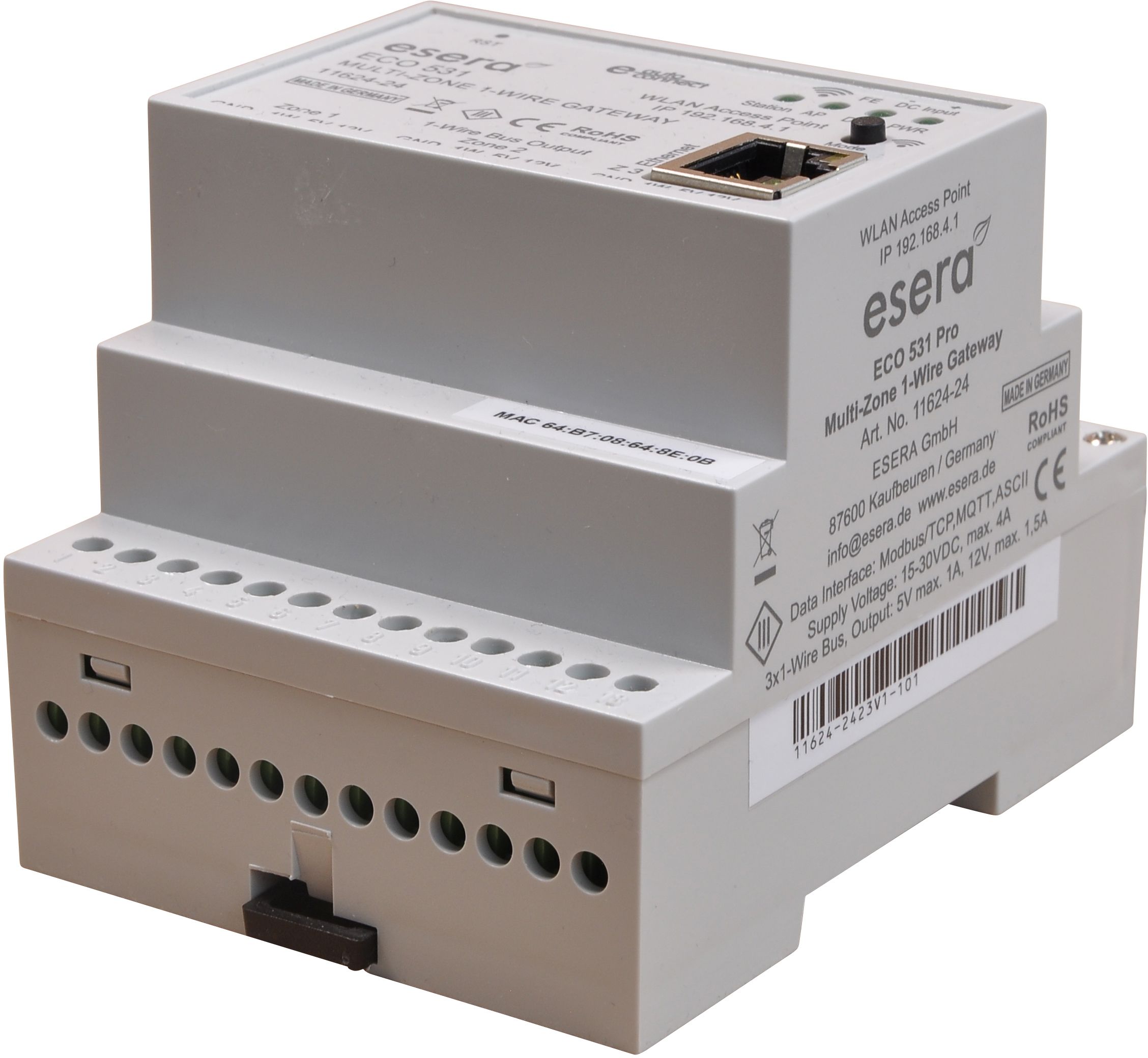 ECO 531 Zentraleinheit Industrial Multizone 1-Wire Sensor-Actor-Gateway