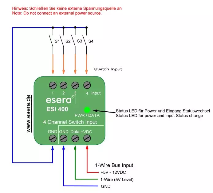 ESI 400 4-fold push button interface, 4 channel switch input