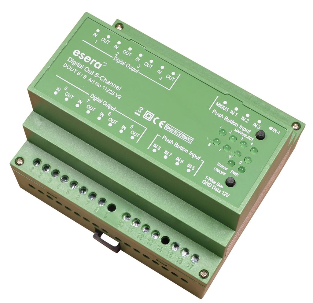 High power 8-fach DI/DO (Digital Input/Output) 1-Wire Schaltmodul - 16A 230V - mit Tastereingängen